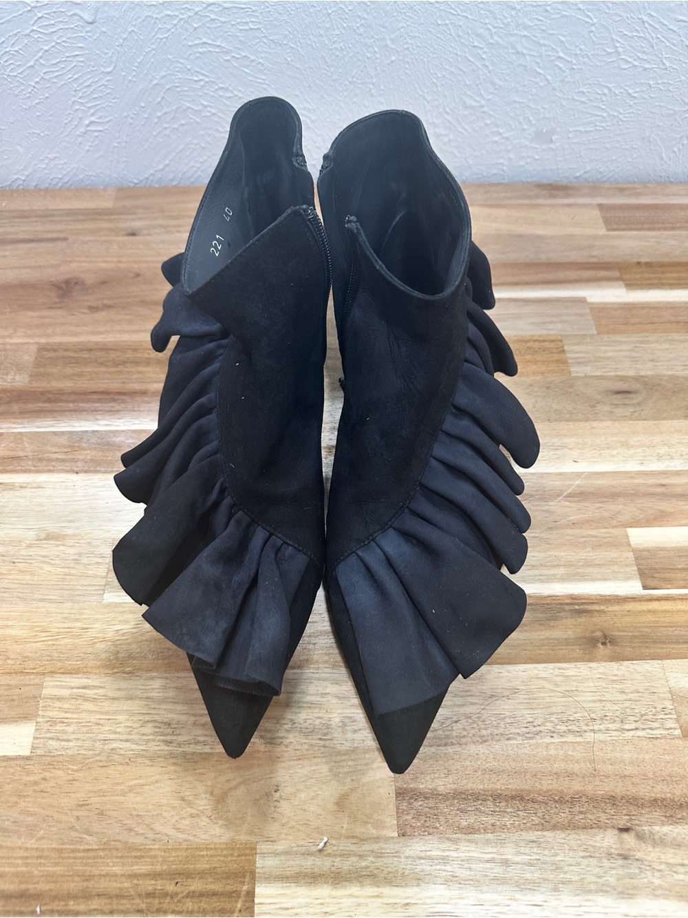 J.W. Anderson Black Ruffle Pointed-Toe Ankle Booties